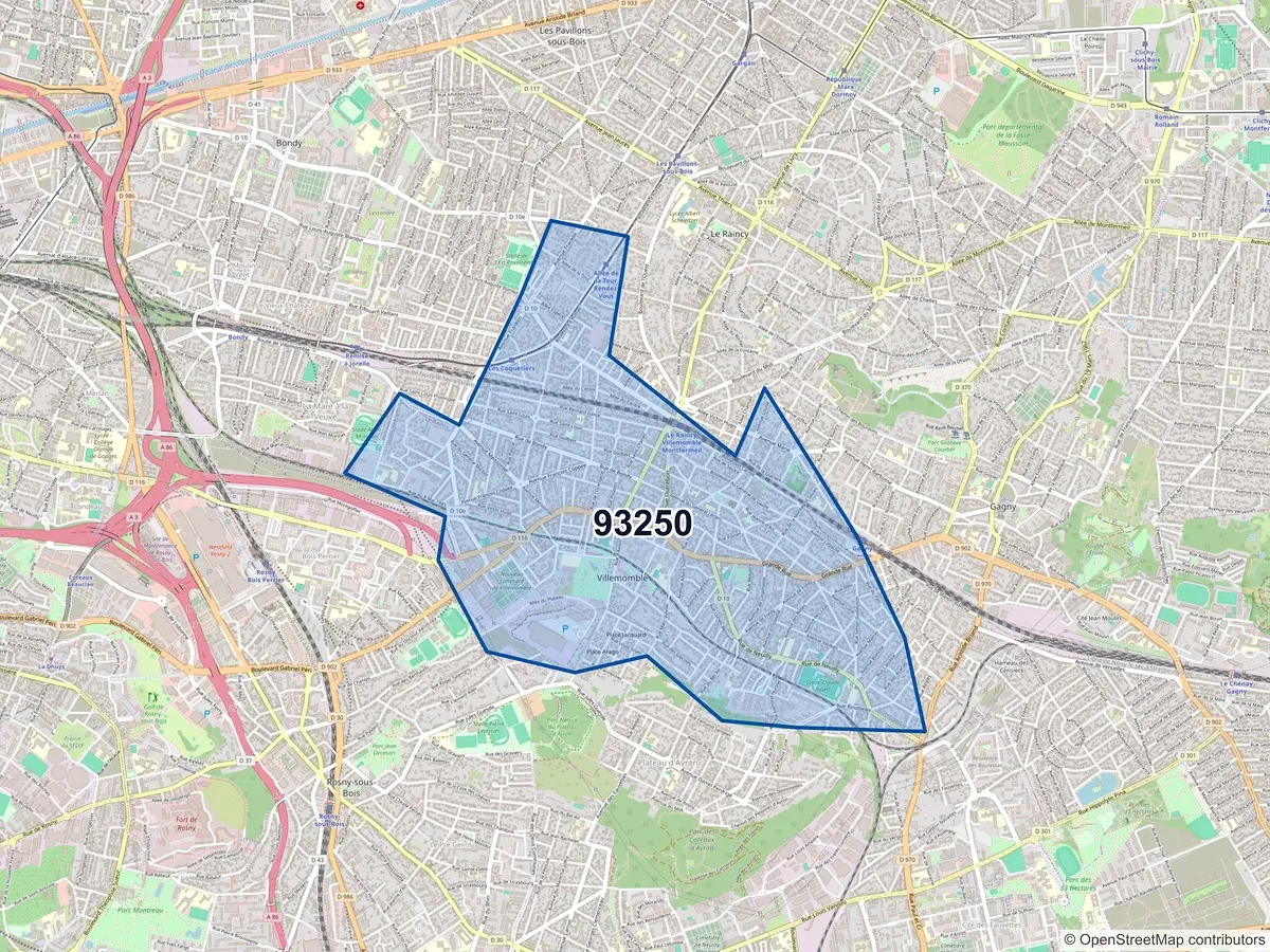Carte du code postal 93250 (VILLEMOMBLE)