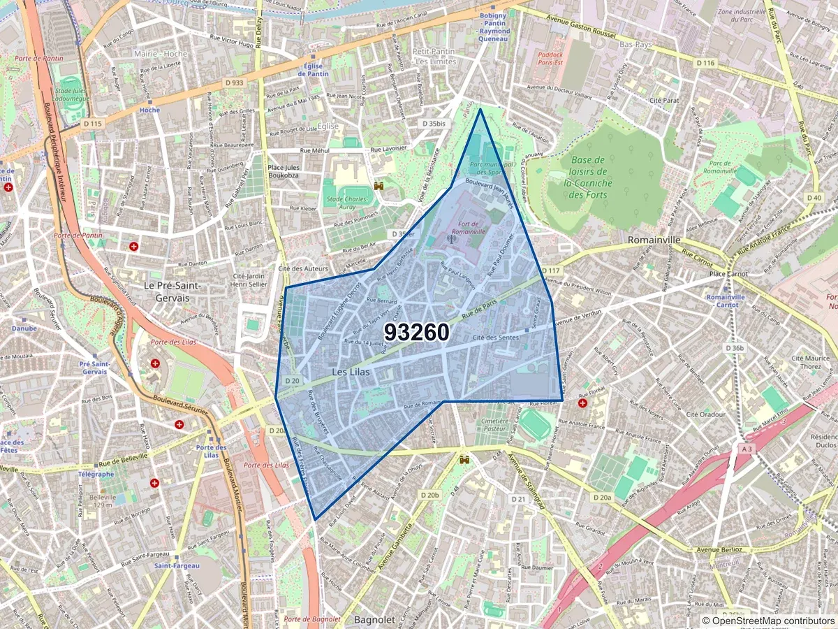 Carte du code postal 93260 (LES LILAS)