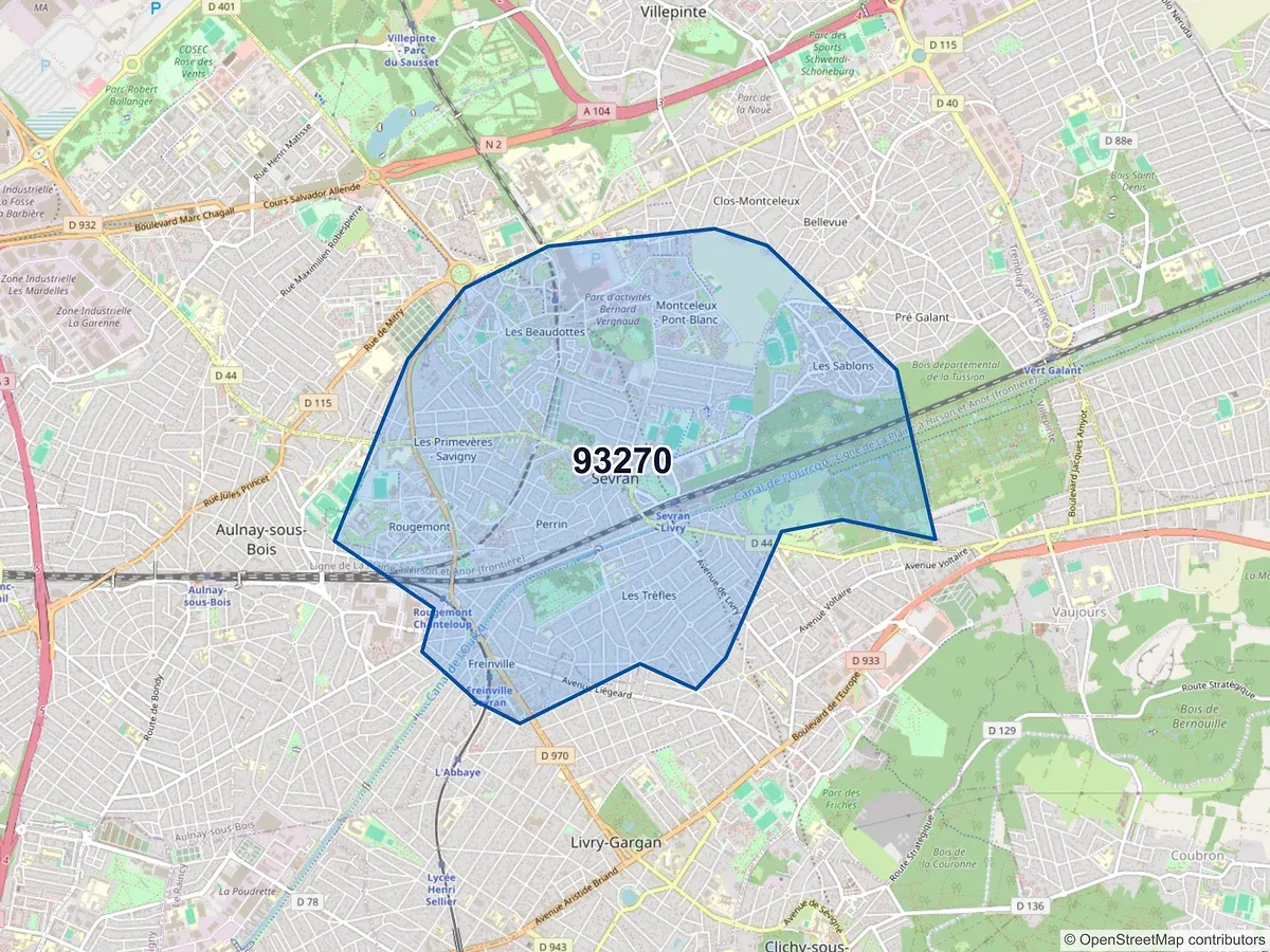 Carte du code postal 93270 (SEVRAN)