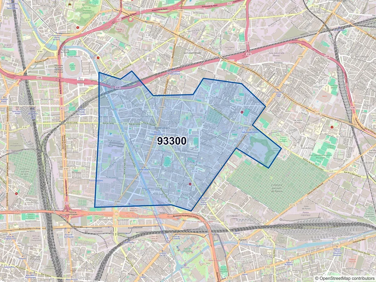 Carte du code postal 93300 (AUBERVILLIERS)