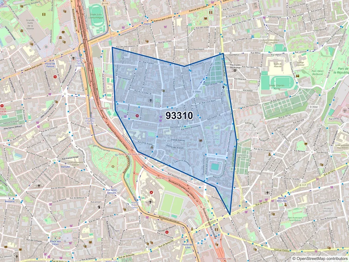 Carte du code postal 93310 (LE PRE ST GERVAIS)