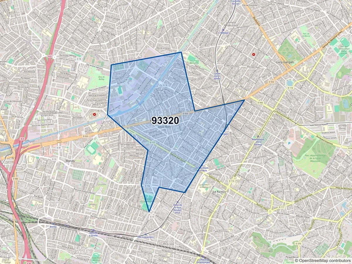 Carte du code postal 93320 (LES PAVILLONS SOUS BOIS)
