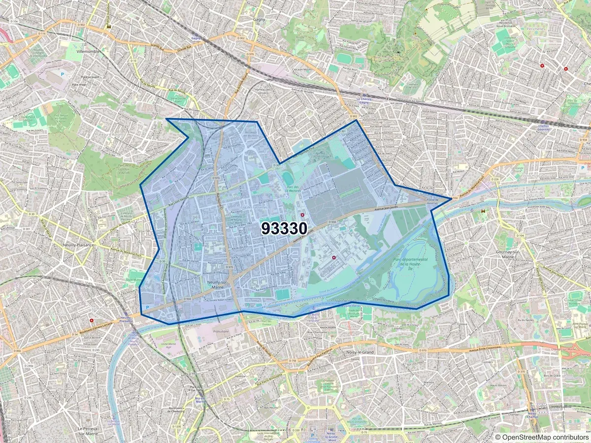 Carte du code postal 93330 (NEUILLY SUR MARNE)