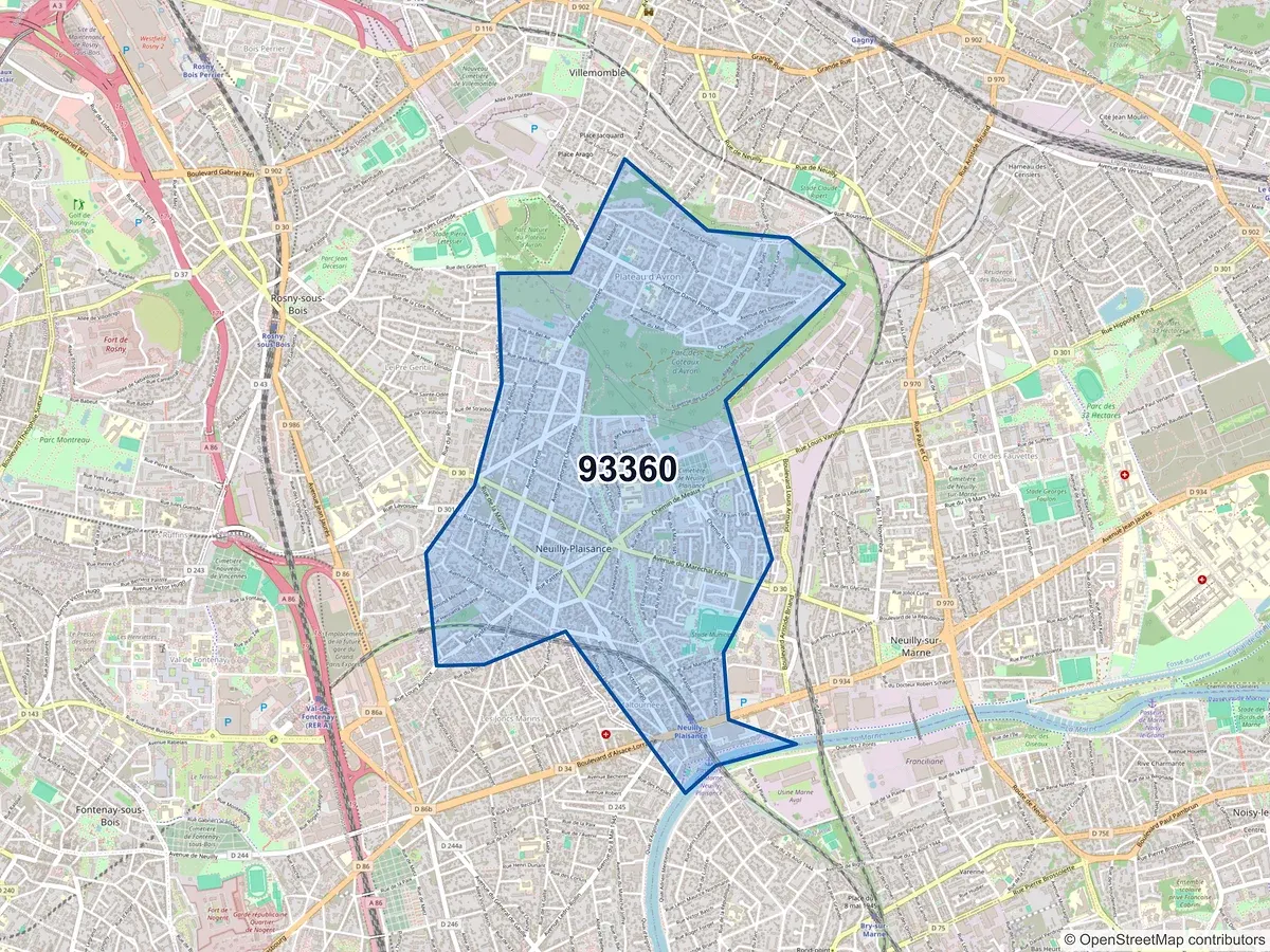 Carte du code postal 93360 (NEUILLY PLAISANCE)