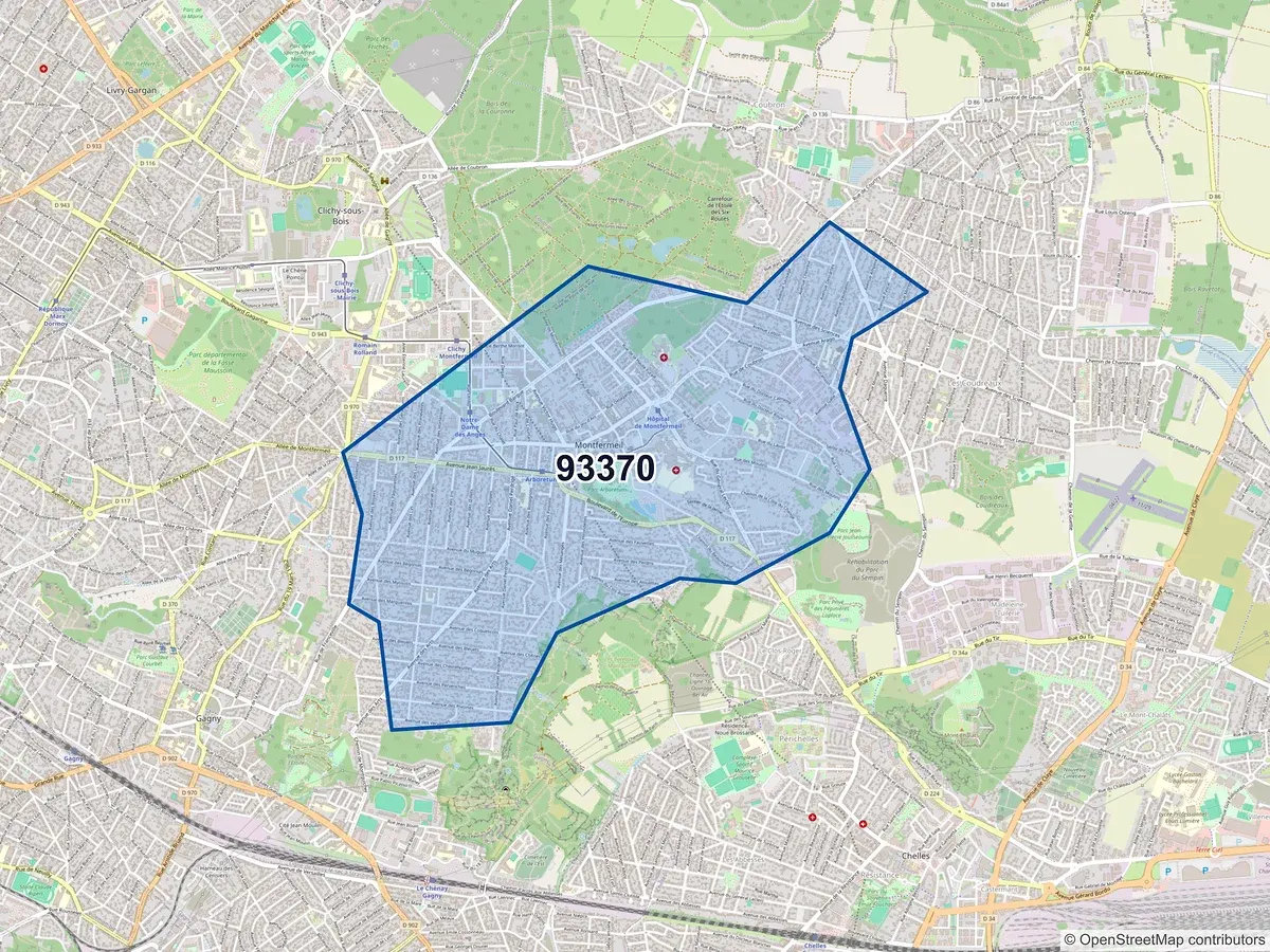 Carte du code postal 93370 (MONTFERMEIL)
