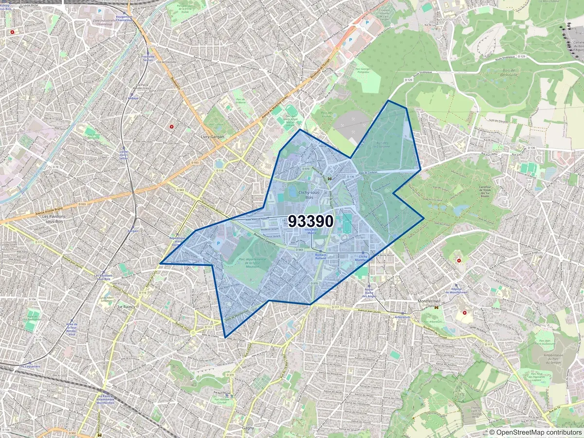 Carte du code postal 93390 (CLICHY SOUS BOIS)
