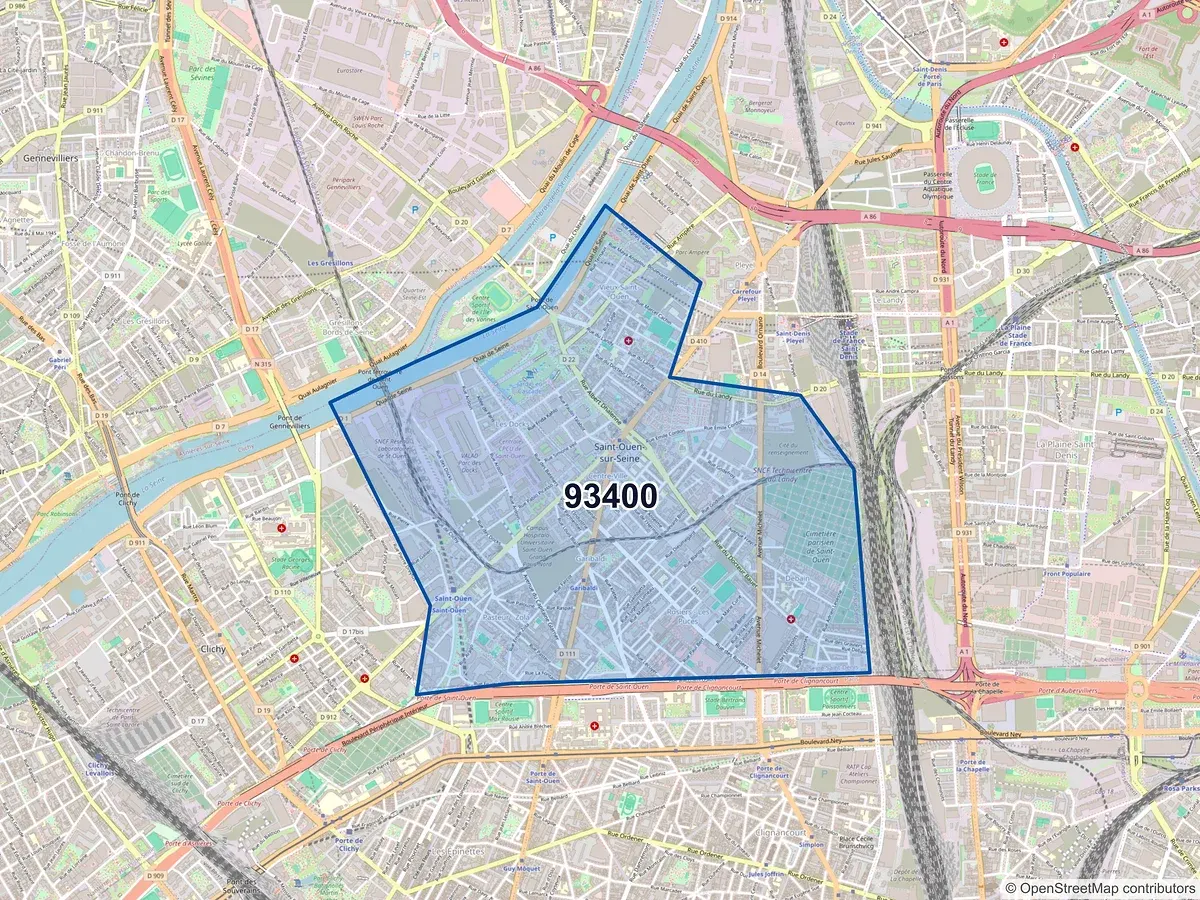 Carte du code postal 93400 (ST OUEN SUR SEINE)