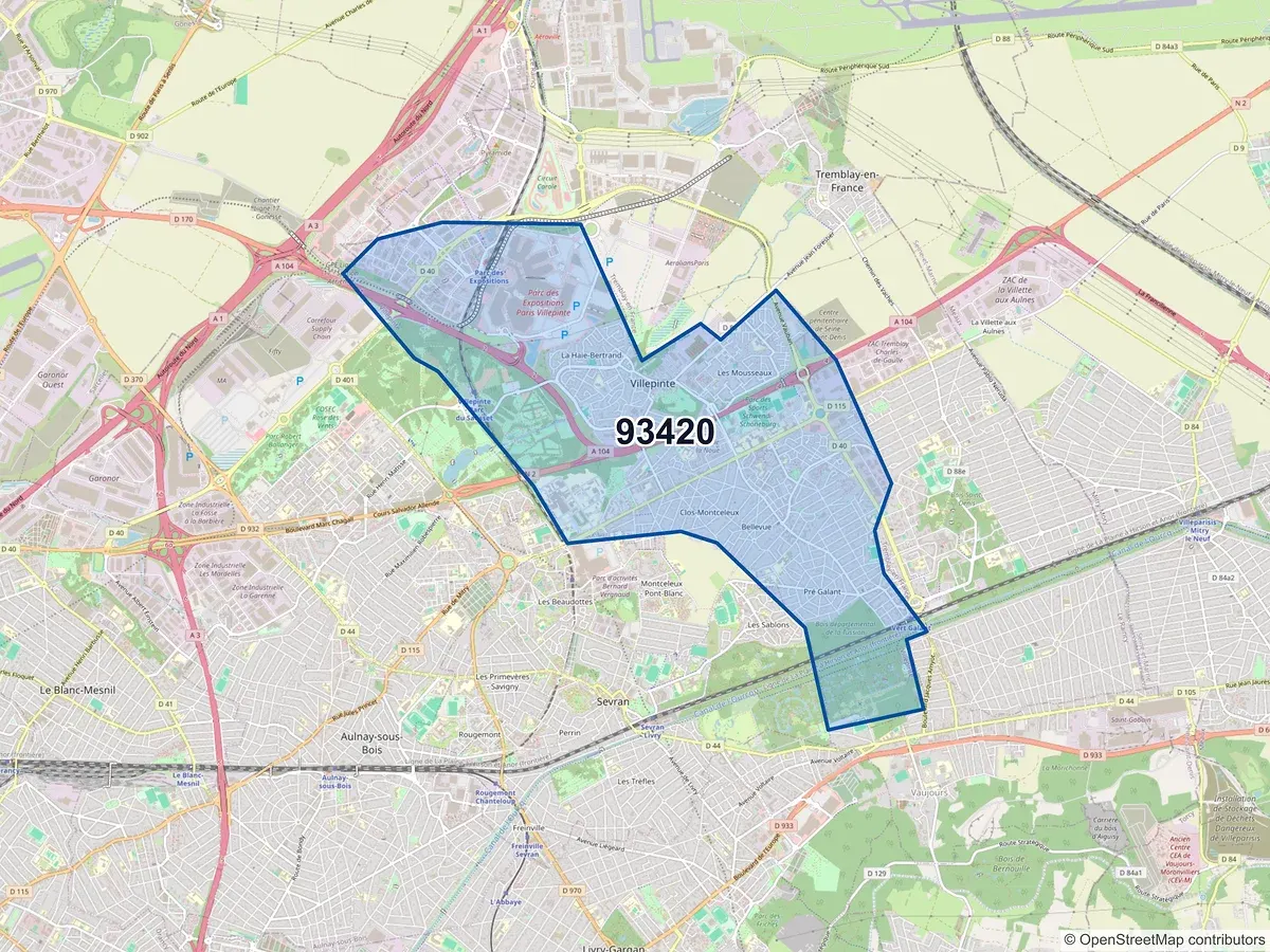 Carte du code postal 93420 (VILLEPINTE)
