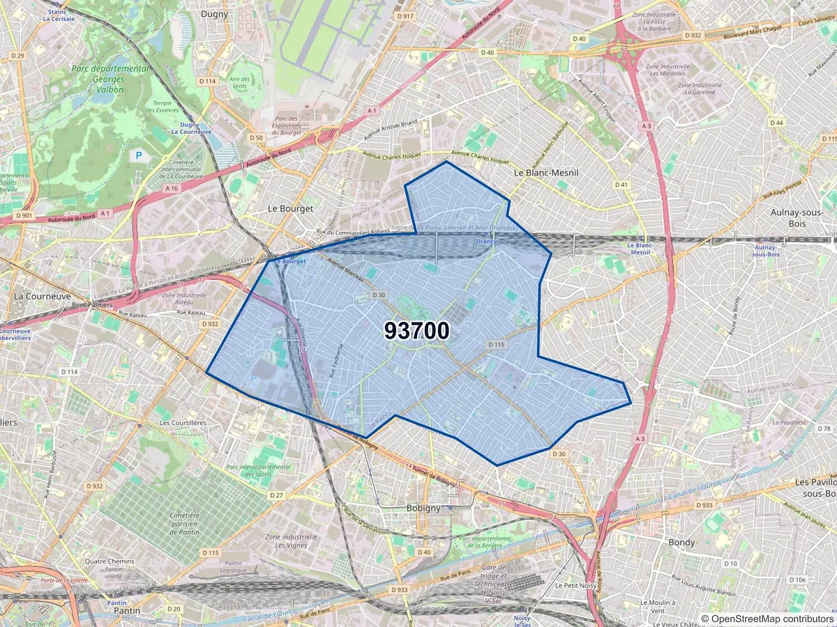 Carte du code postal 93700 (DRANCY)