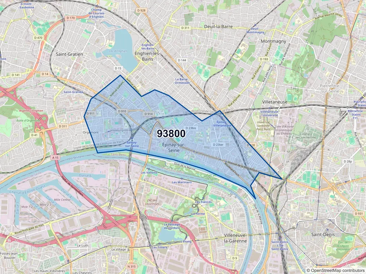 Carte du code postal 93800 (EPINAY SUR SEINE)