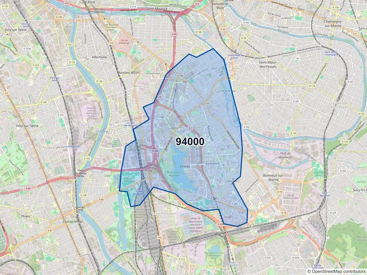 Carte du code postal 94000 (CRETEIL)