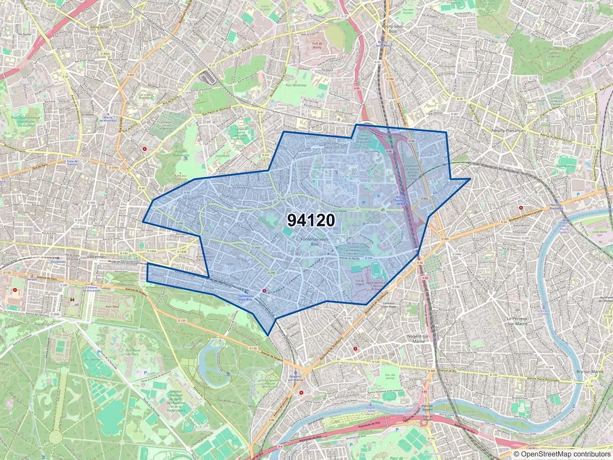 Carte du code postal 94120 (FONTENAY SOUS BOIS)
