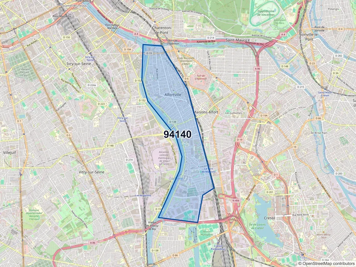 Carte du code postal 94140 (ALFORTVILLE)