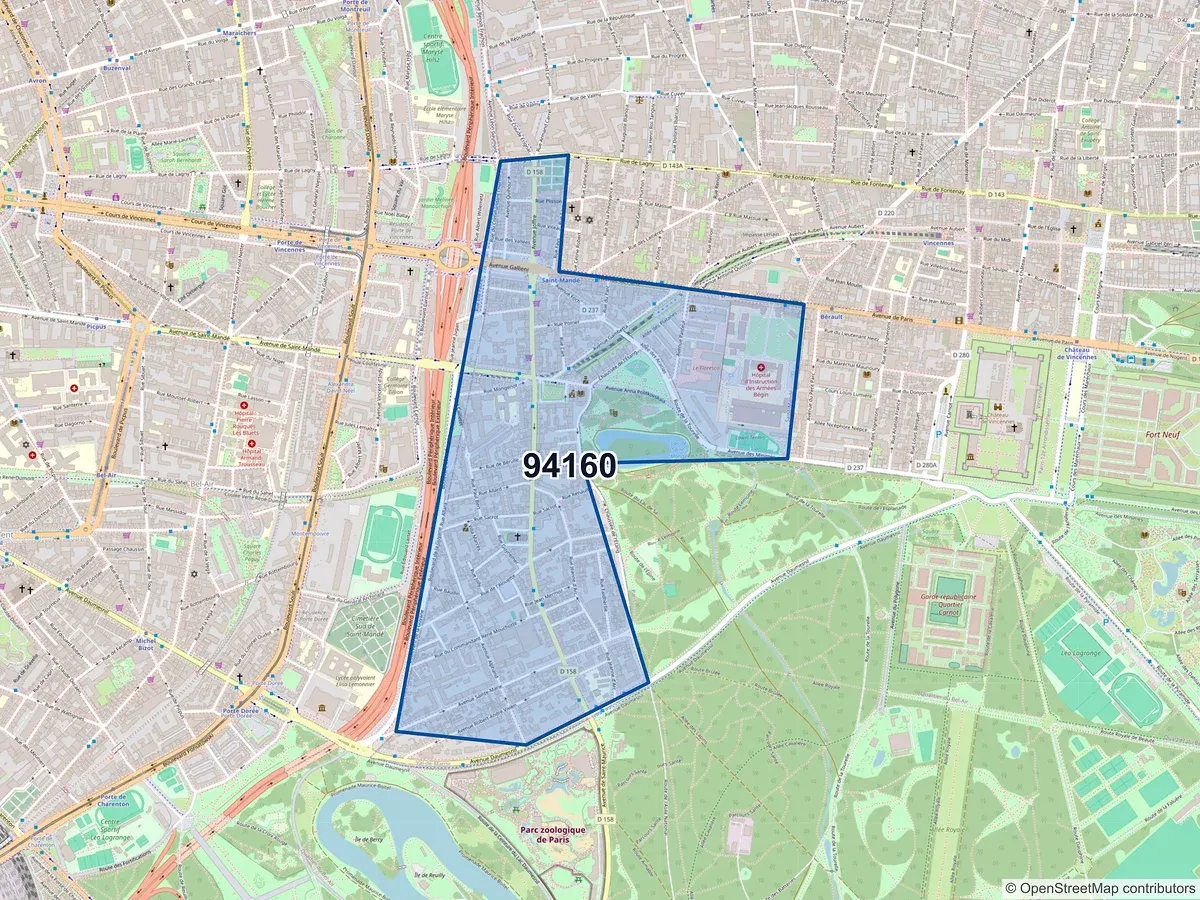 Carte du code postal 94160 (ST MANDE)