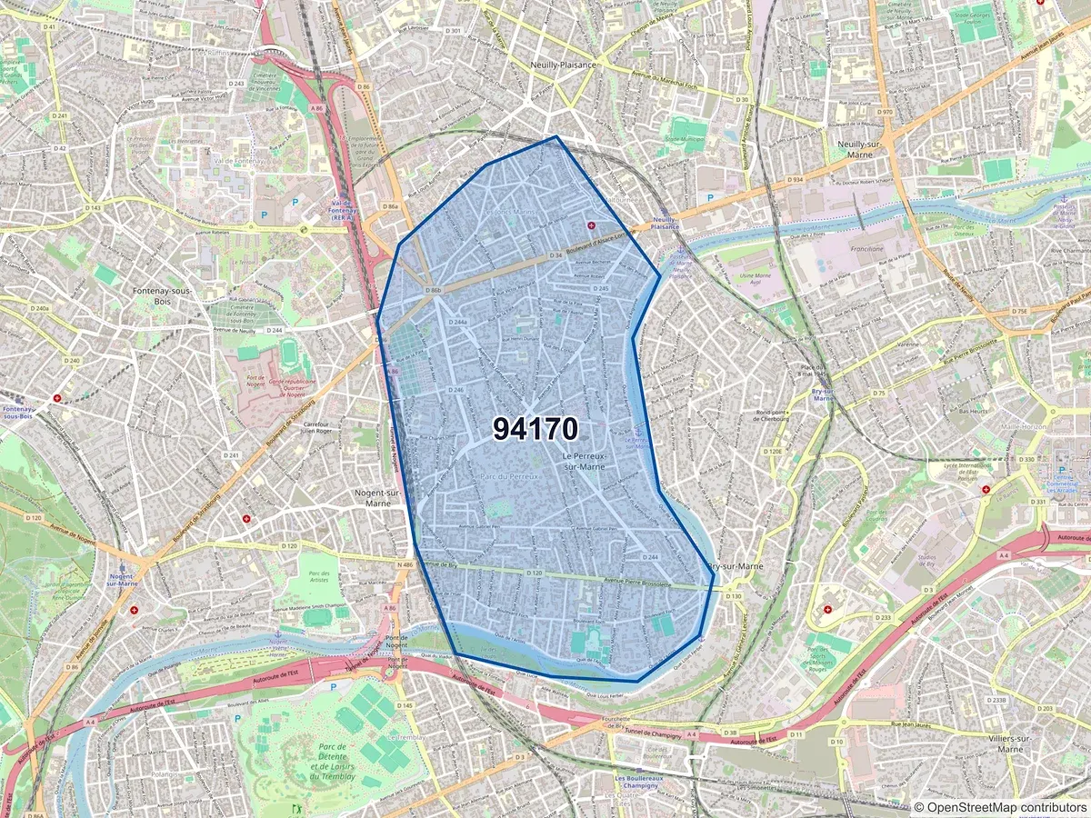 Carte du code postal 94170 (LE PERREUX SUR MARNE)