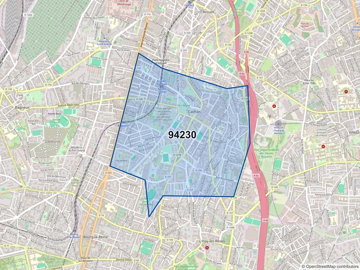 Carte du code postal 94230 (CACHAN)