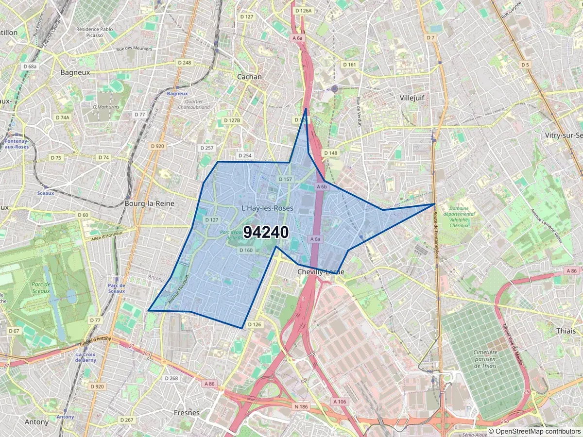 Carte du code postal 94240 (L HAY LES ROSES)