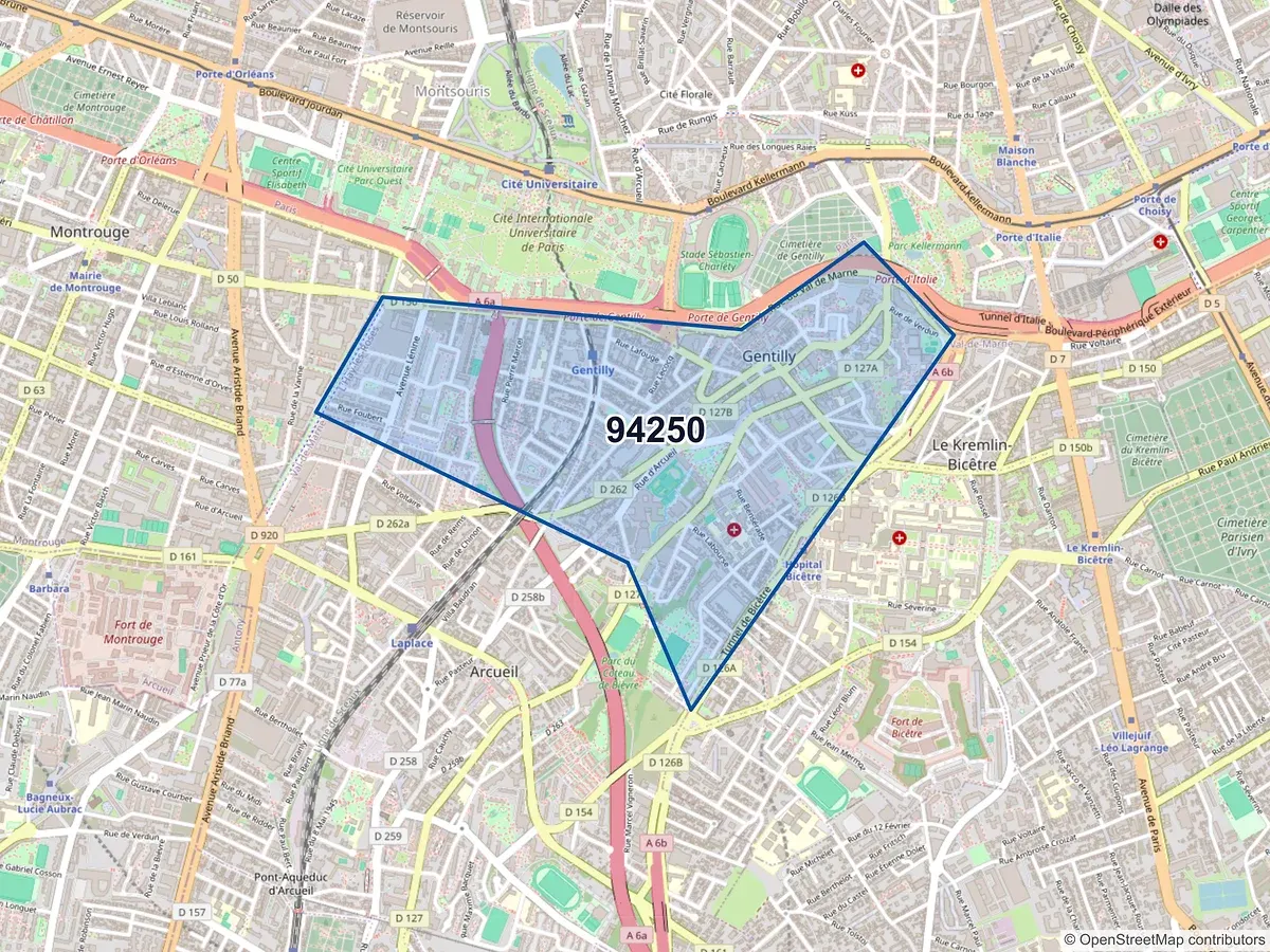 Carte du code postal 94250 (GENTILLY)