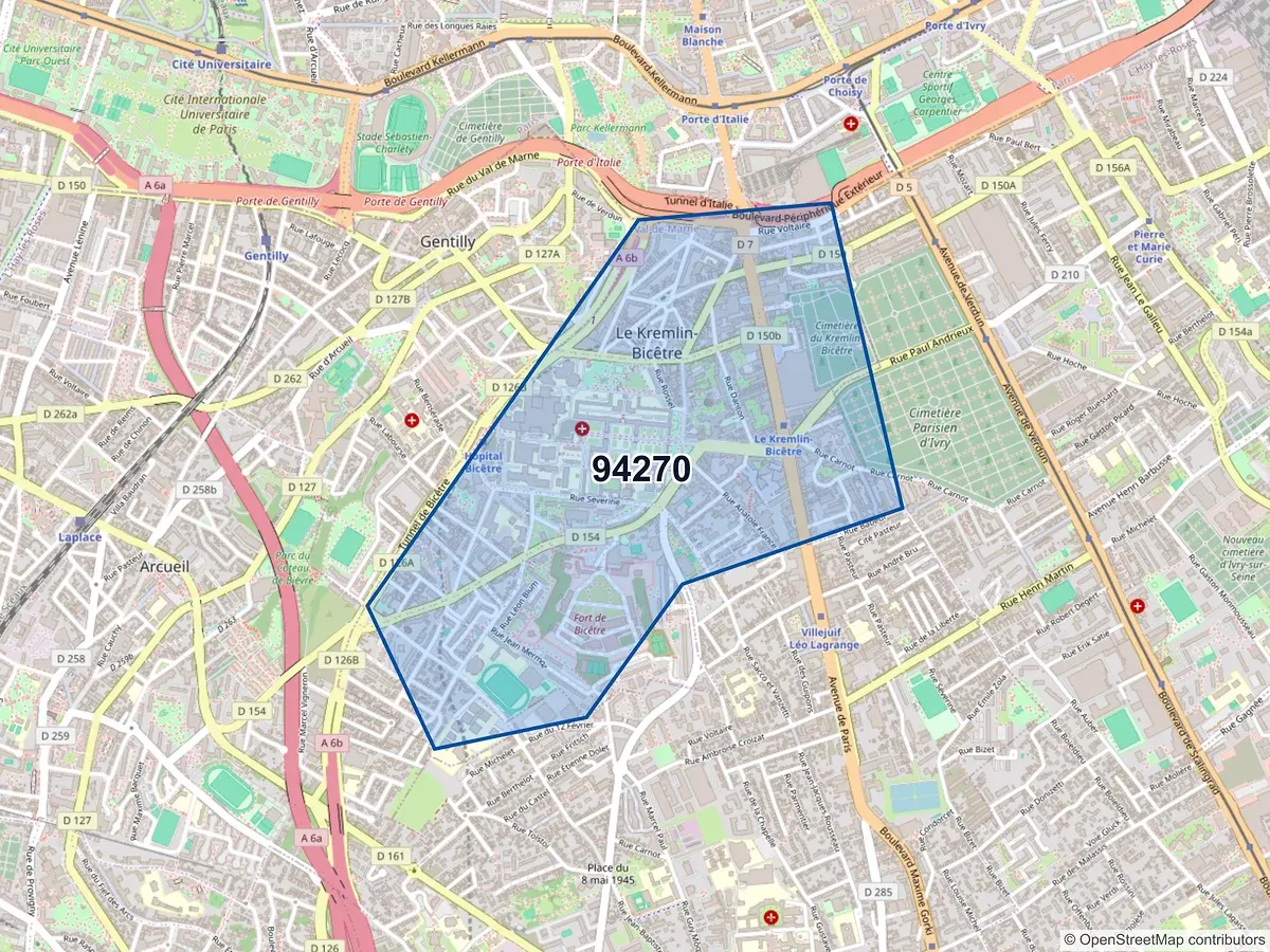 Carte du code postal 94270 (LE KREMLIN BICETRE)