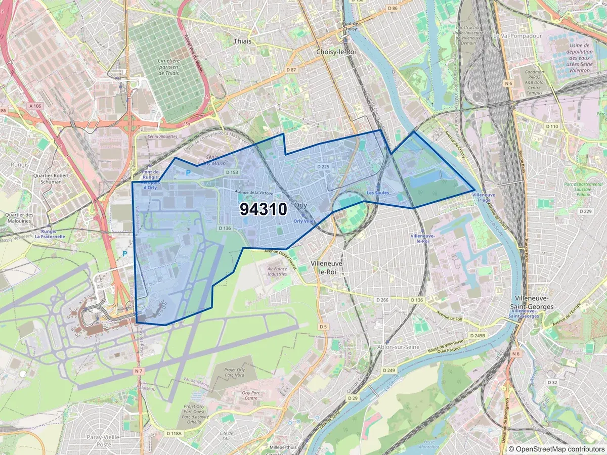 Carte du code postal 94310 (ORLY)