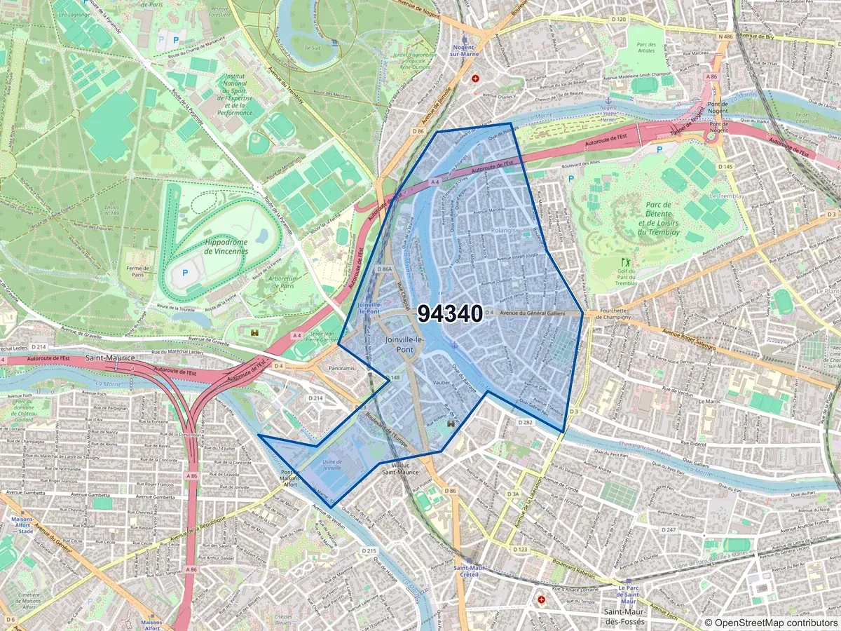 Carte du code postal 94340 (JOINVILLE LE PONT)