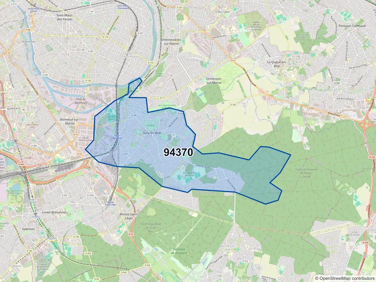 Carte du code postal 94370 (SUCY EN BRIE)