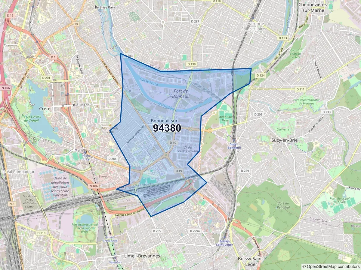 Carte du code postal 94380 (BONNEUIL SUR MARNE)