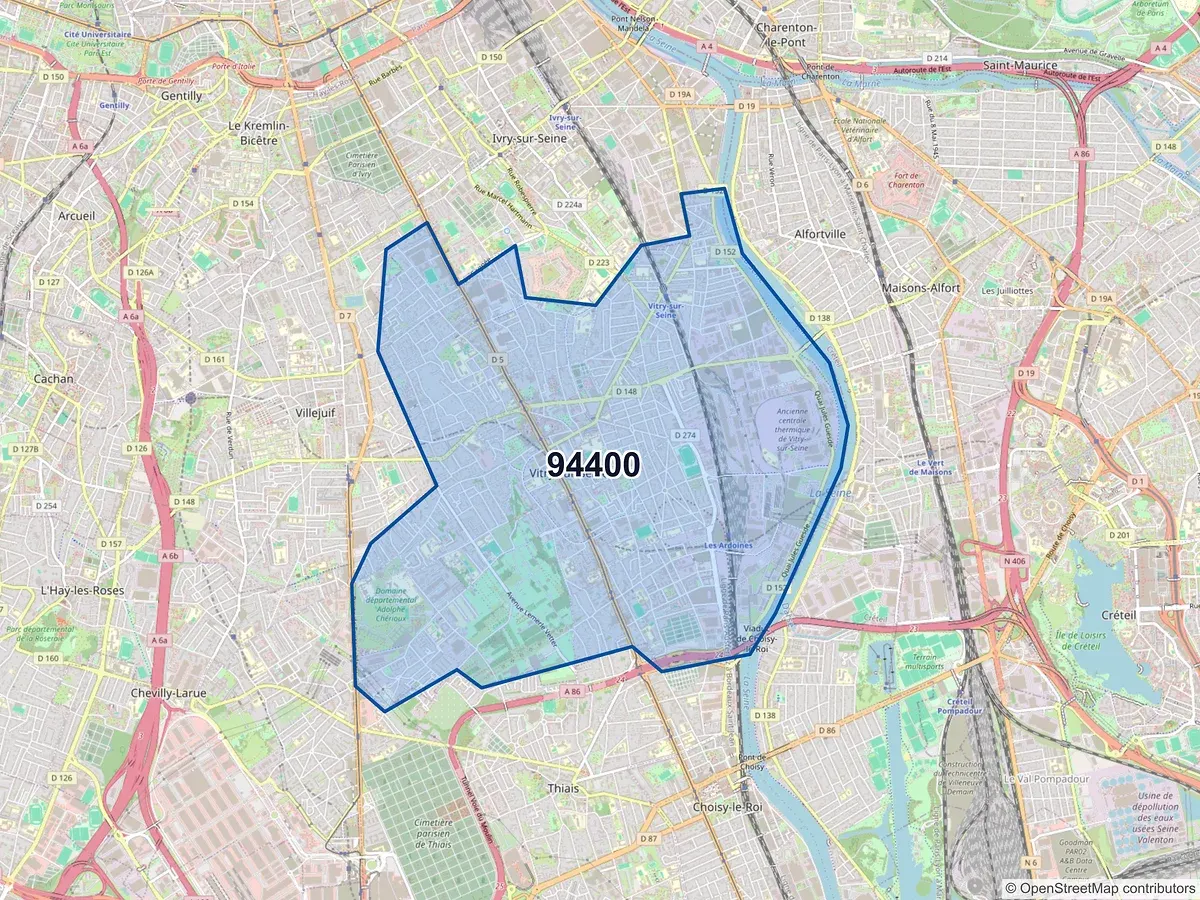Carte du code postal 94400 (VITRY SUR SEINE)