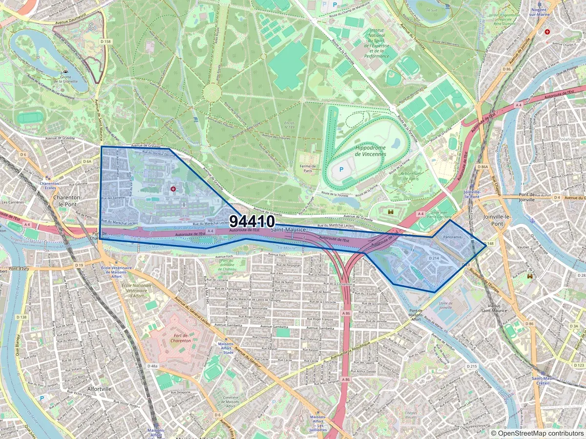 Carte du code postal 94410 (ST MAURICE)