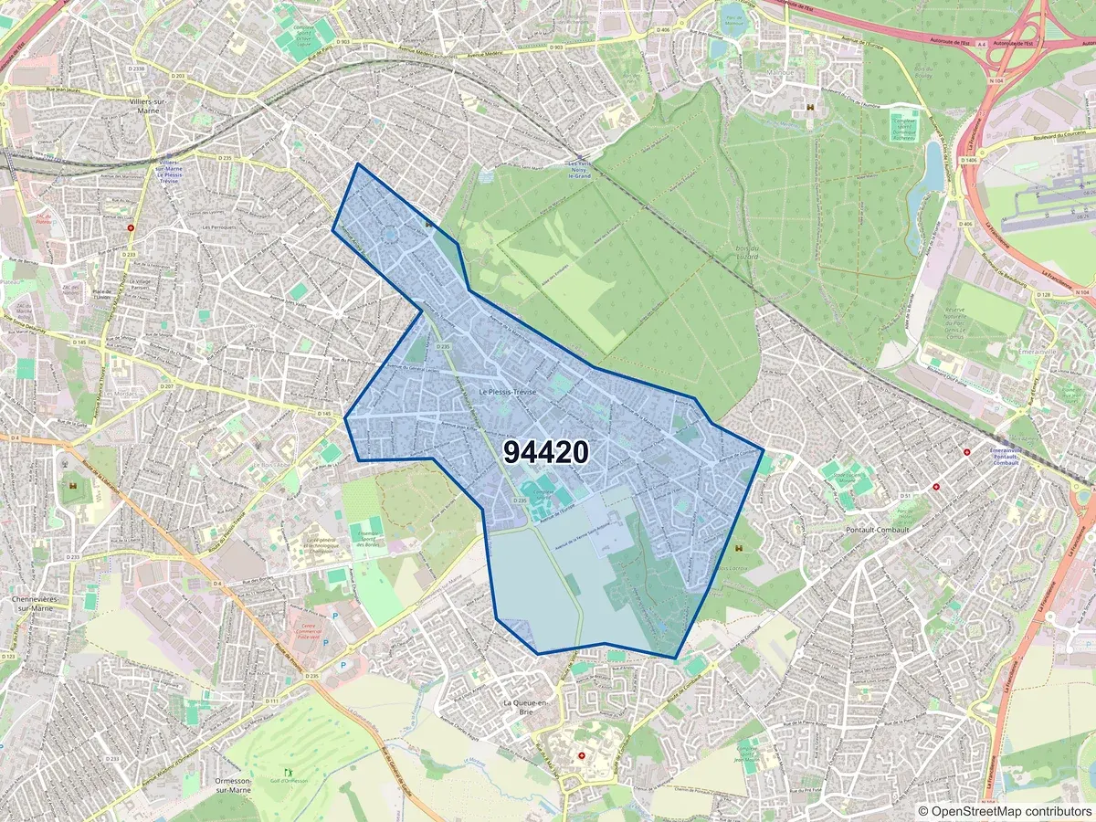 Carte du code postal 94420 (LE PLESSIS TREVISE)