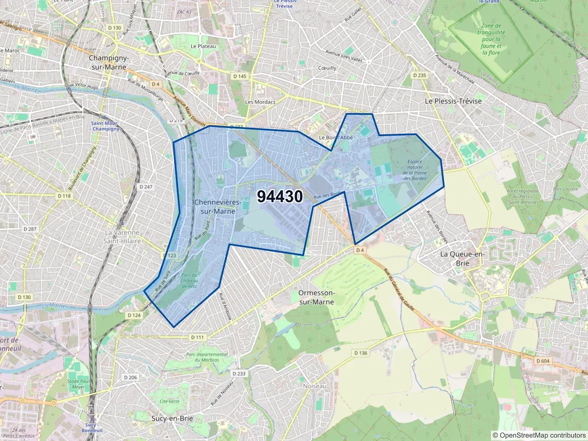 Carte du code postal 94430 (CHENNEVIERES SUR MARNE)