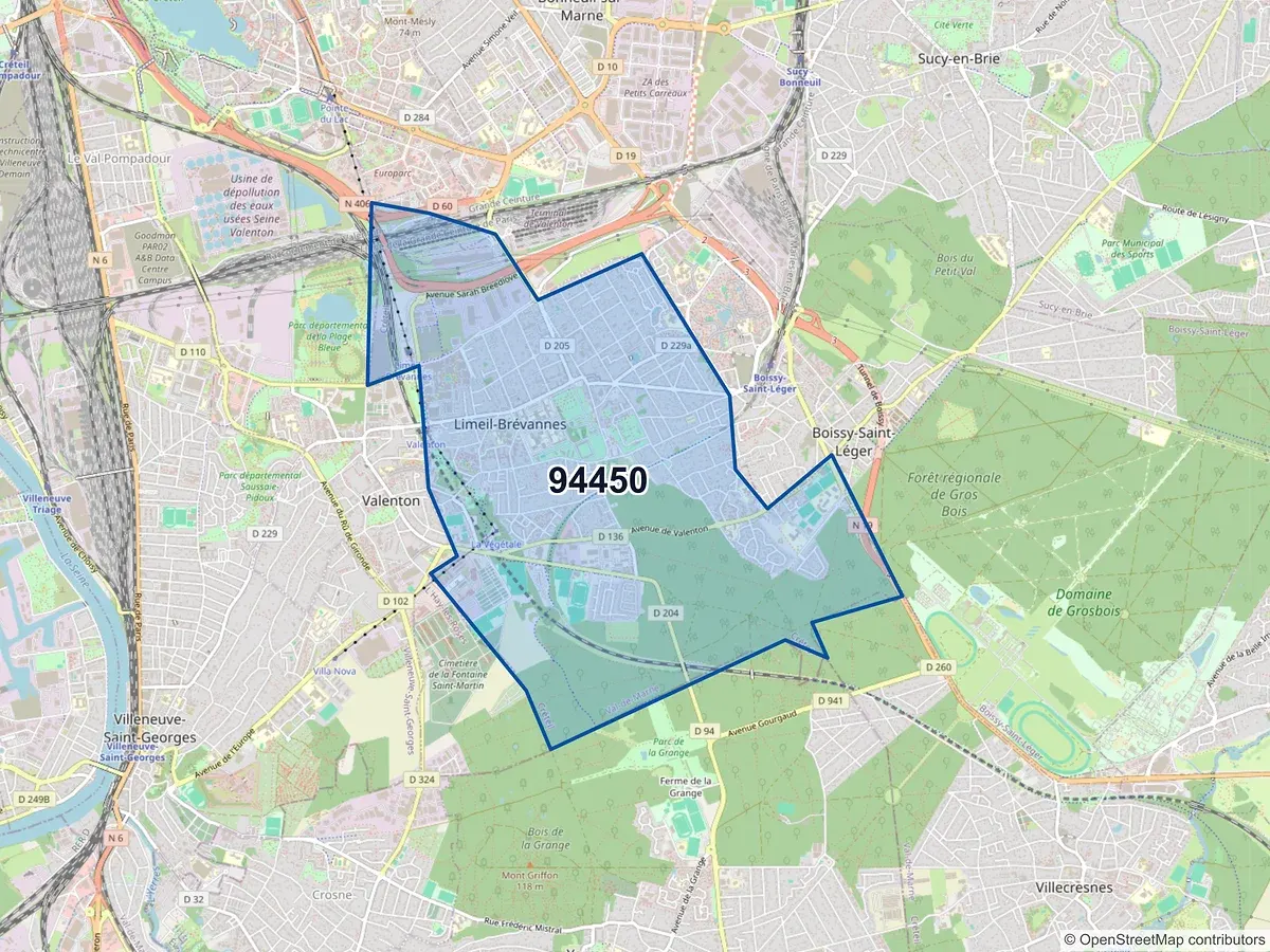 Carte du code postal 94450 (LIMEIL BREVANNES)