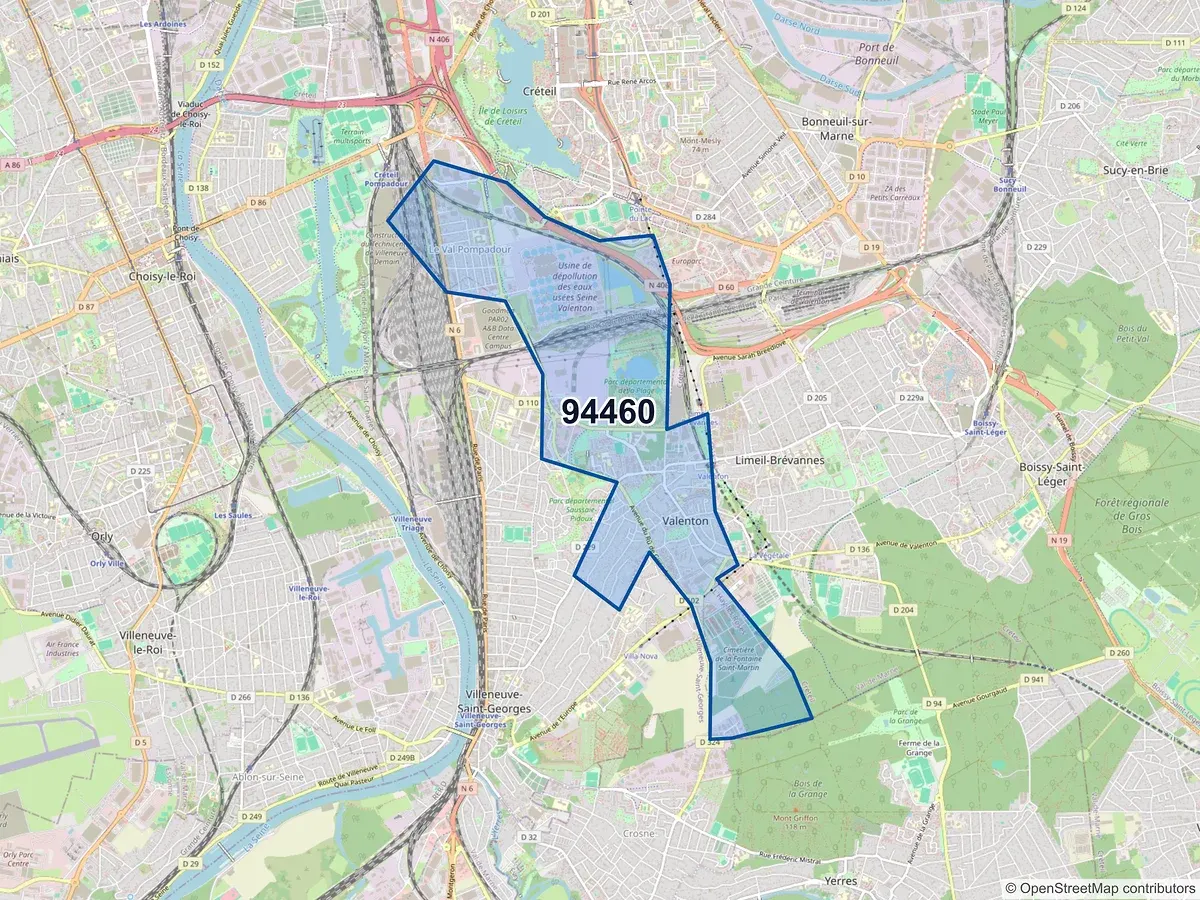 Carte du code postal 94460 (VALENTON)