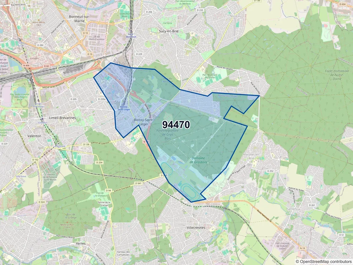 Carte du code postal 94470 (BOISSY ST LEGER)
