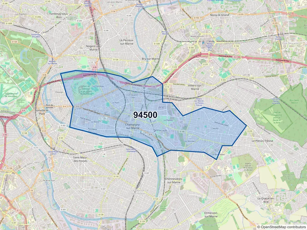 Carte du code postal 94500 (CHAMPIGNY SUR MARNE)