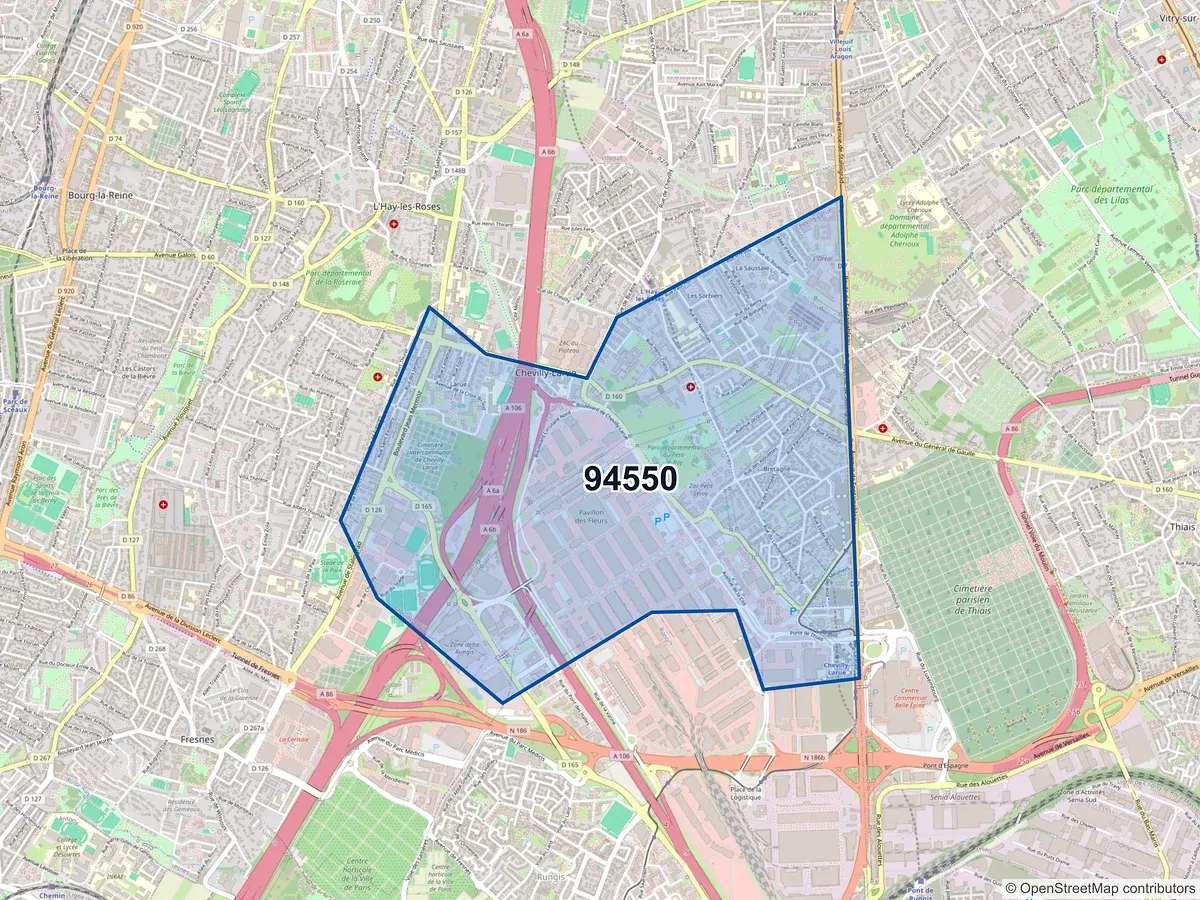 Carte du code postal 94550 (CHEVILLY LARUE)