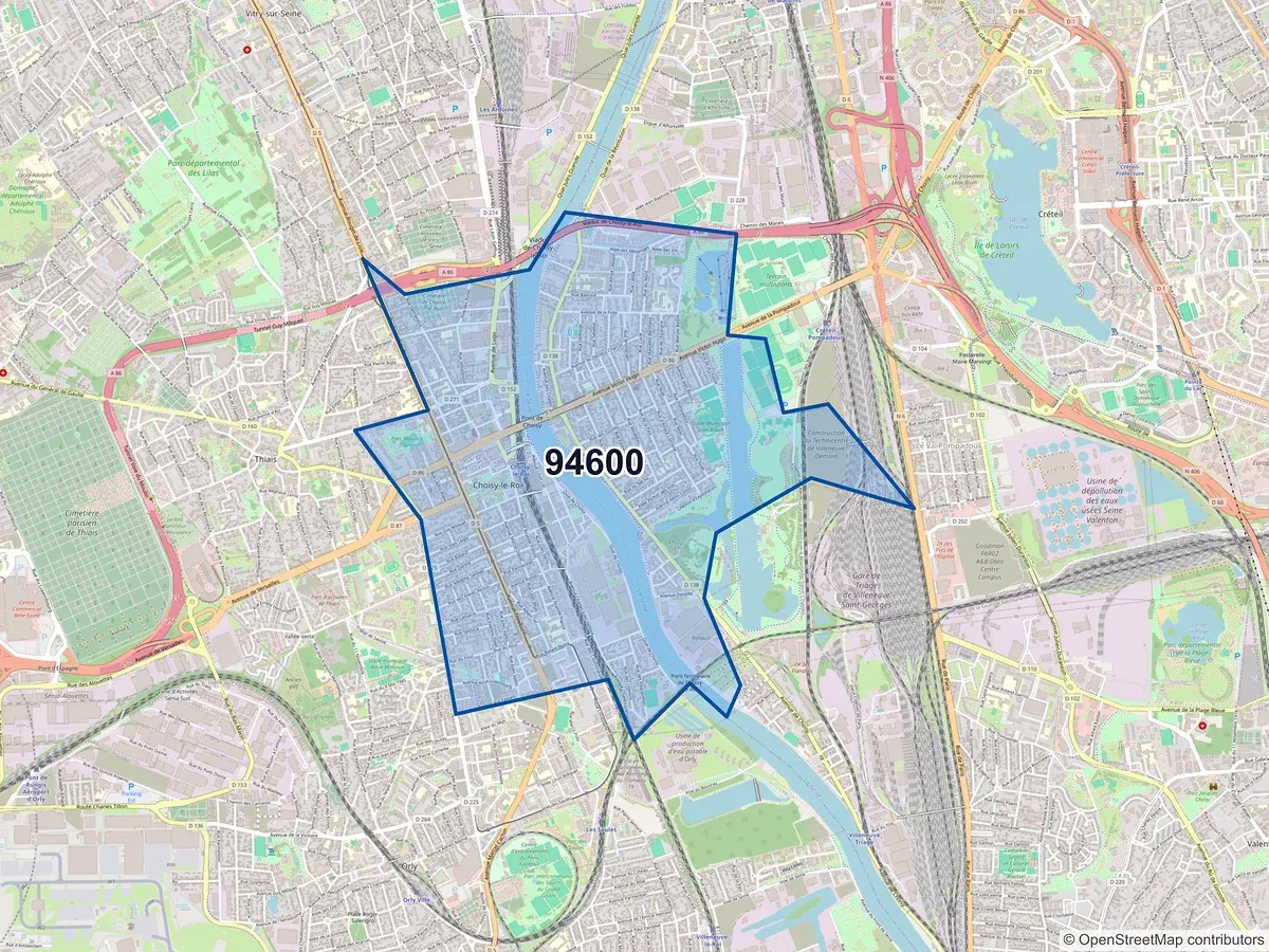 Carte du code postal 94600 (CHOISY LE ROI)