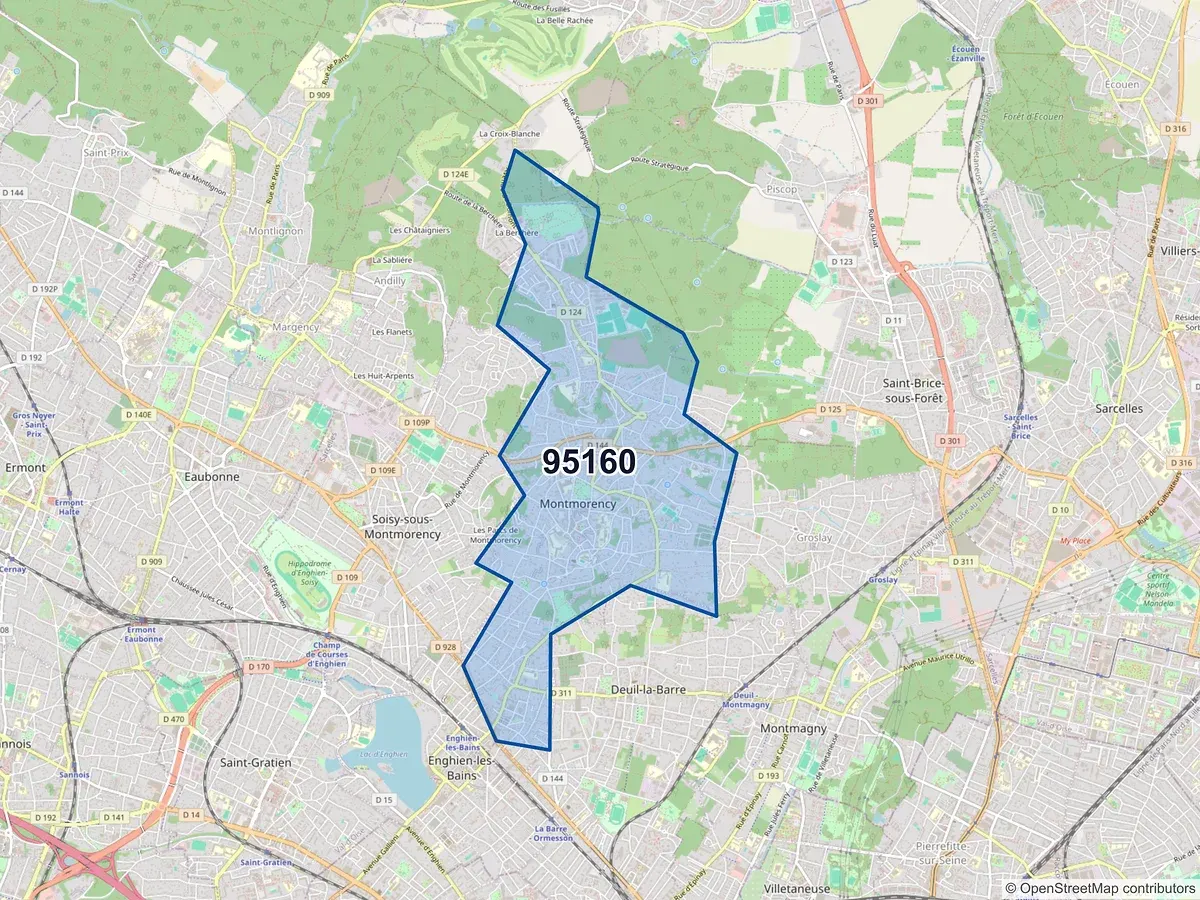Carte du code postal 95160 (MONTMORENCY)