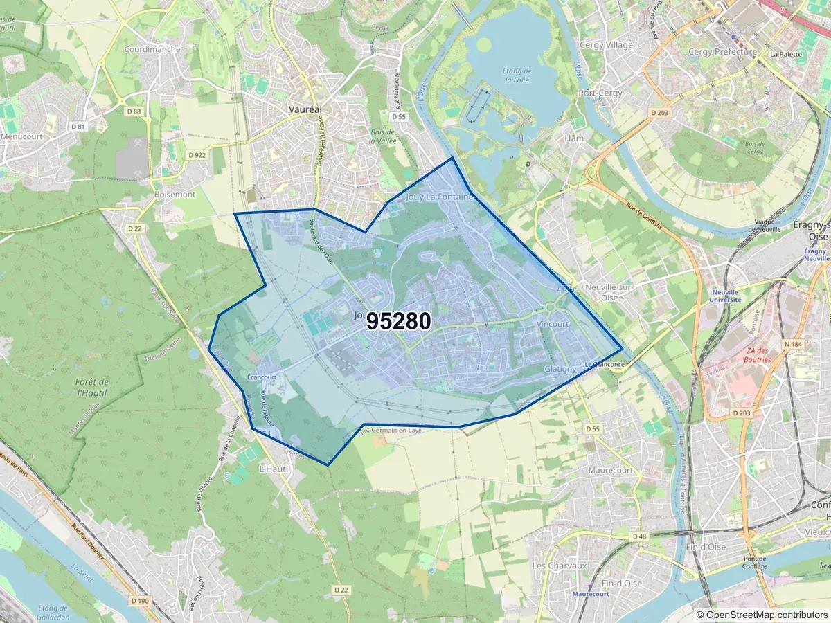 Carte du code postal 95280 (JOUY LE MOUTIER)