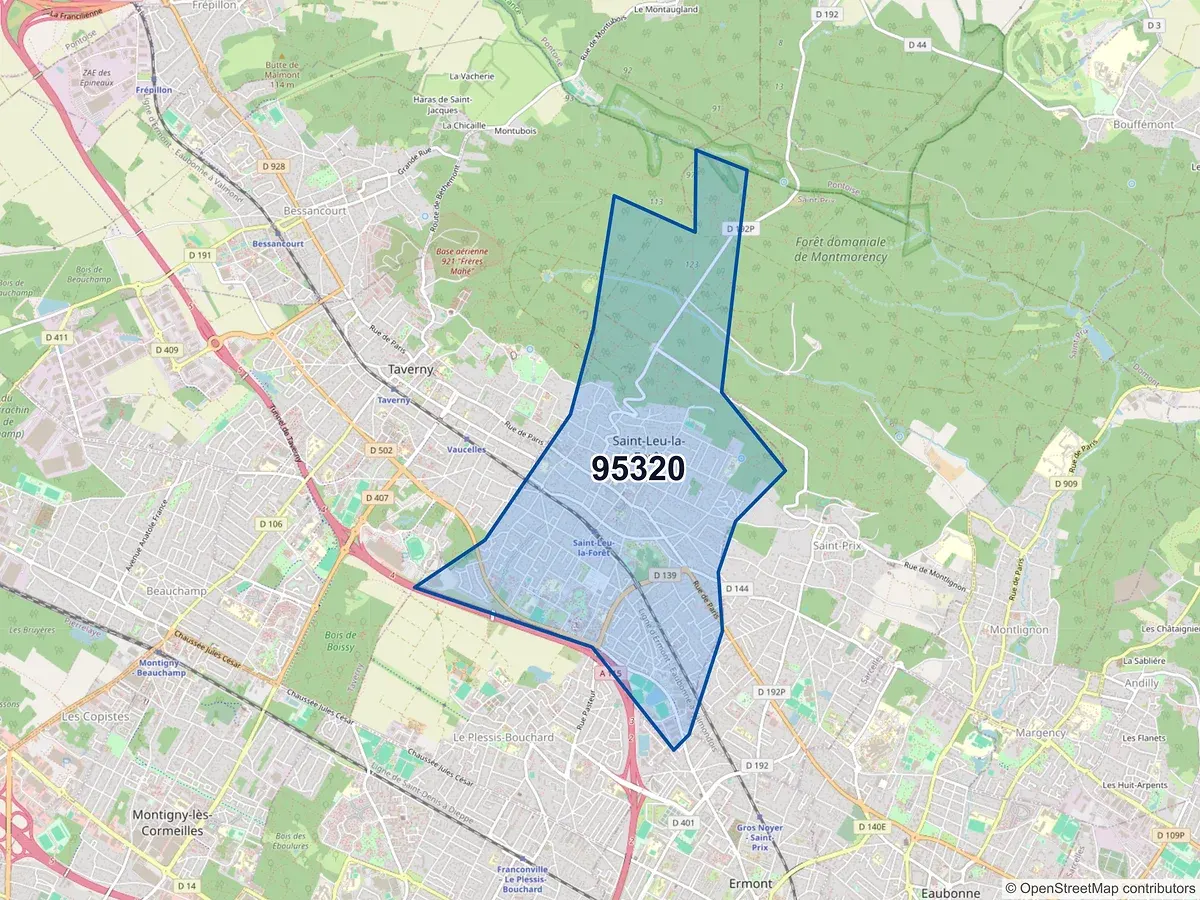 Carte du code postal 95320 (ST LEU LA FORET)