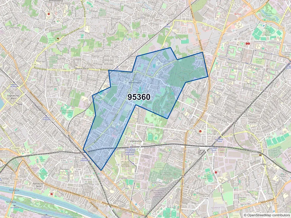 Carte du code postal 95360 (MONTMAGNY)