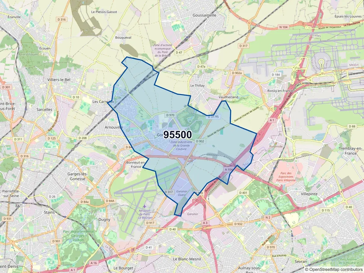 Carte du code postal 95500 (BONNEUIL EN FRANCE)