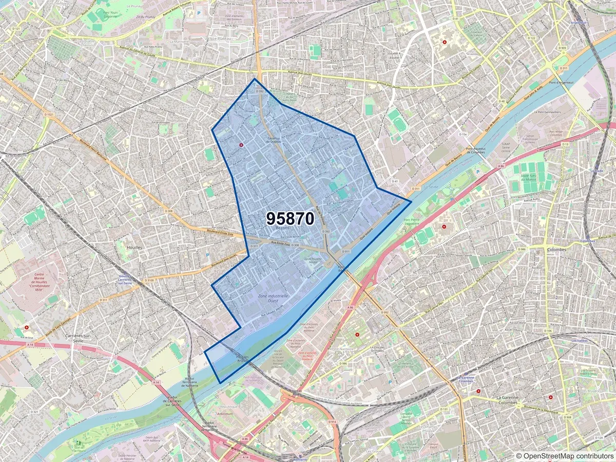 Carte du code postal 95870 (BEZONS)