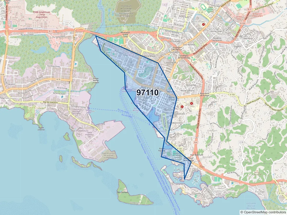 Carte du code postal 97110 (POINTE A PITRE)