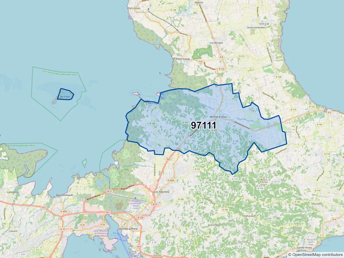 Carte du code postal 97111 (MORNE A L EAU)