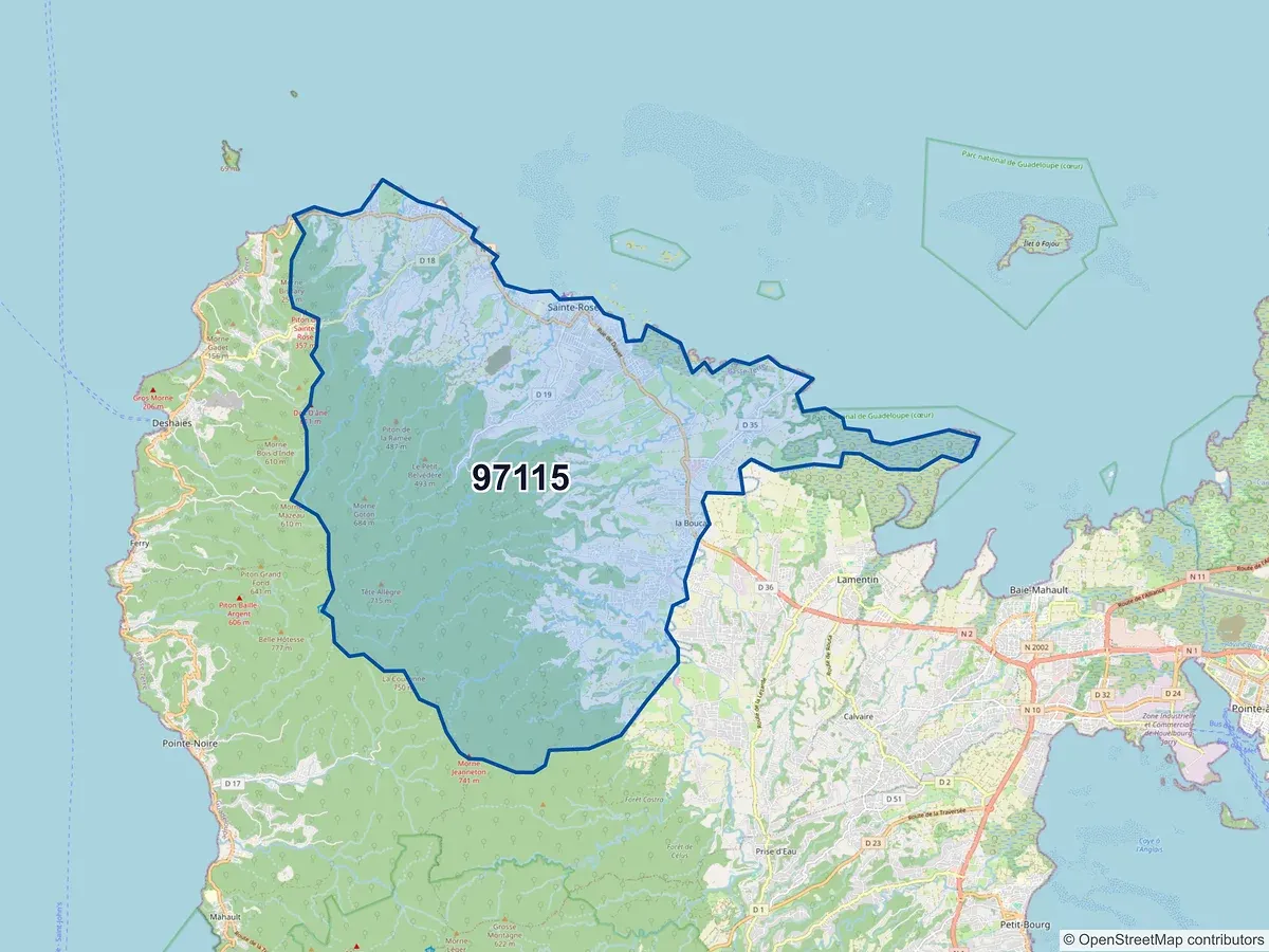 Carte du code postal 97115 (STE ROSE)