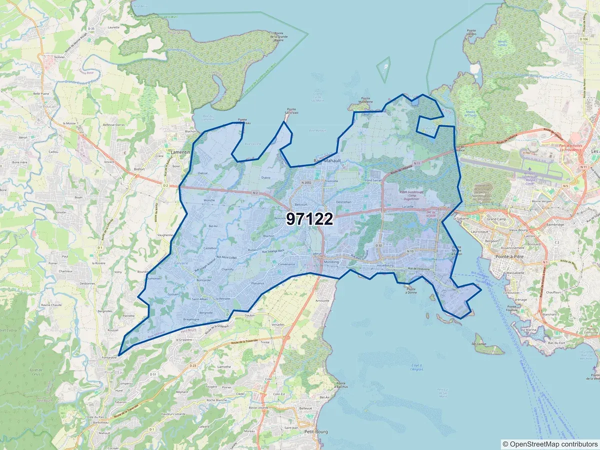 Carte du code postal 97122 (BAIE MAHAULT)
