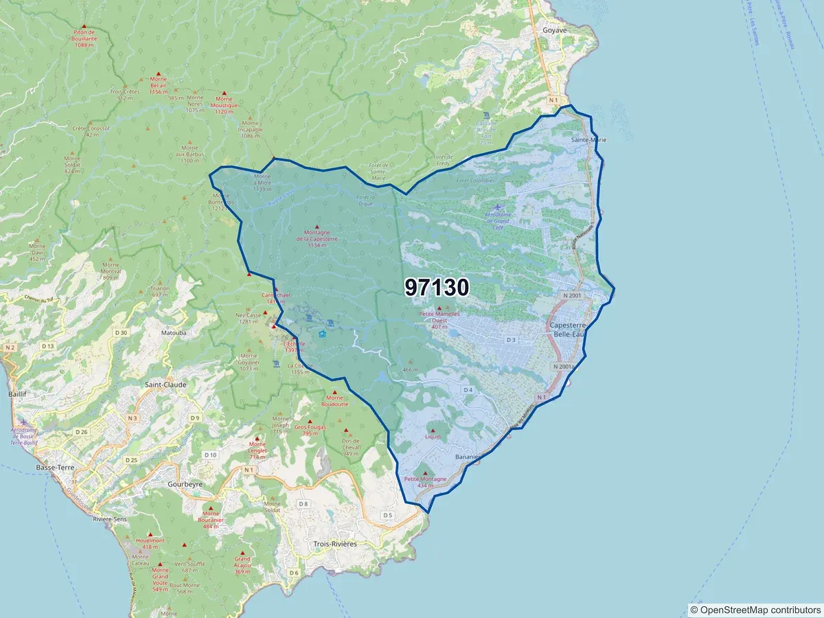 Carte du code postal 97130 (CAPESTERRE BELLE EAU)