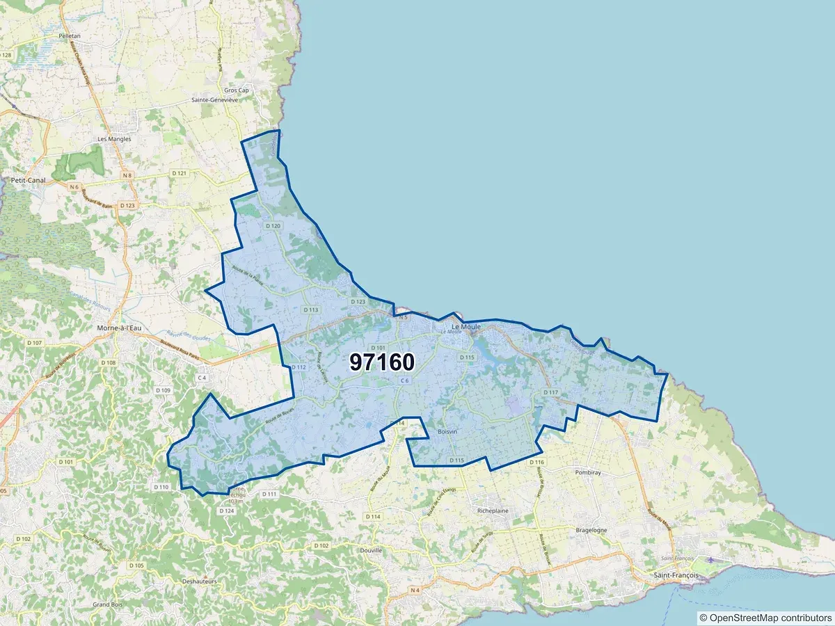 Carte du code postal 97160 (LE MOULE)