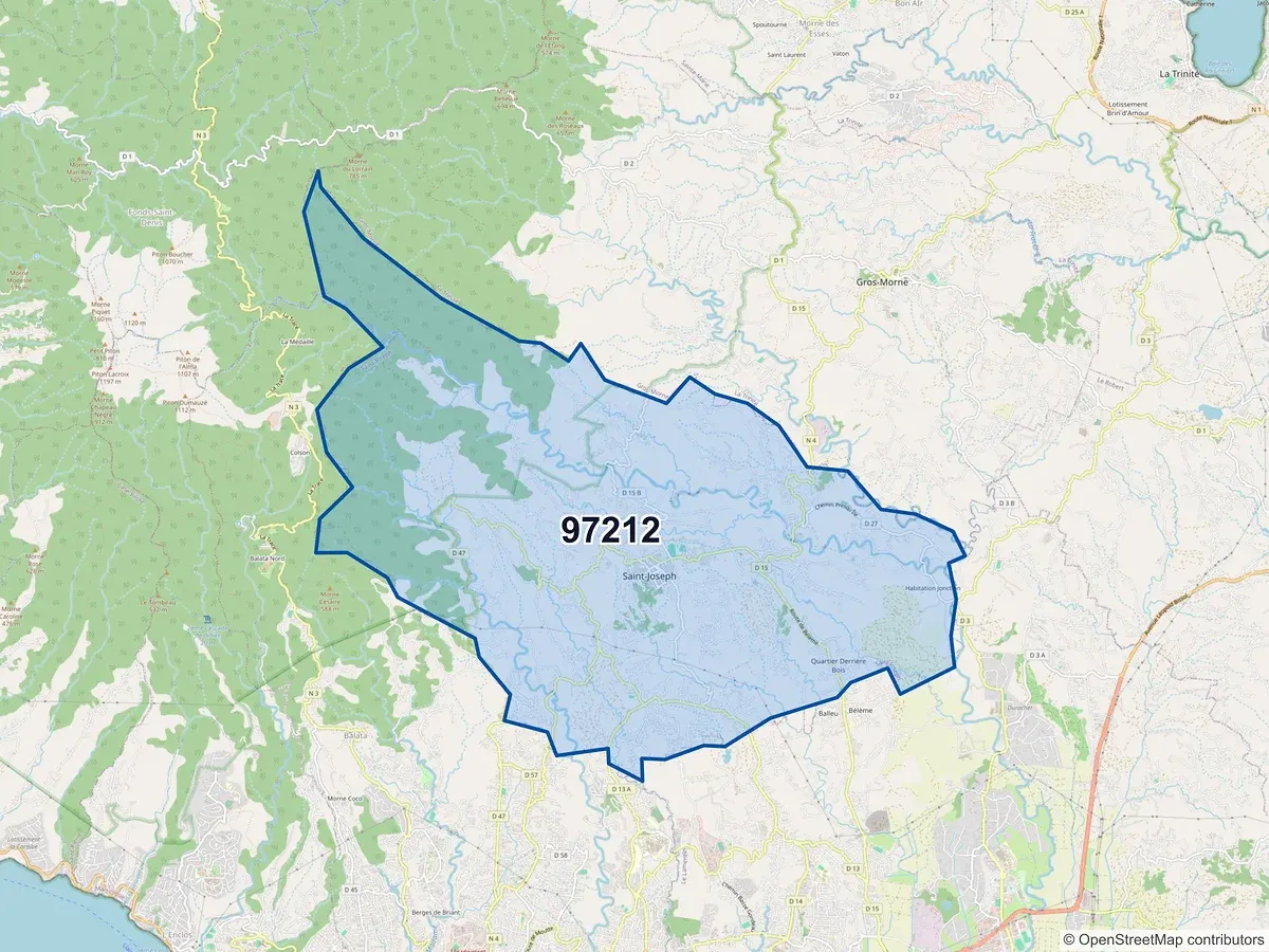 Carte du code postal 97212 (ST JOSEPH)